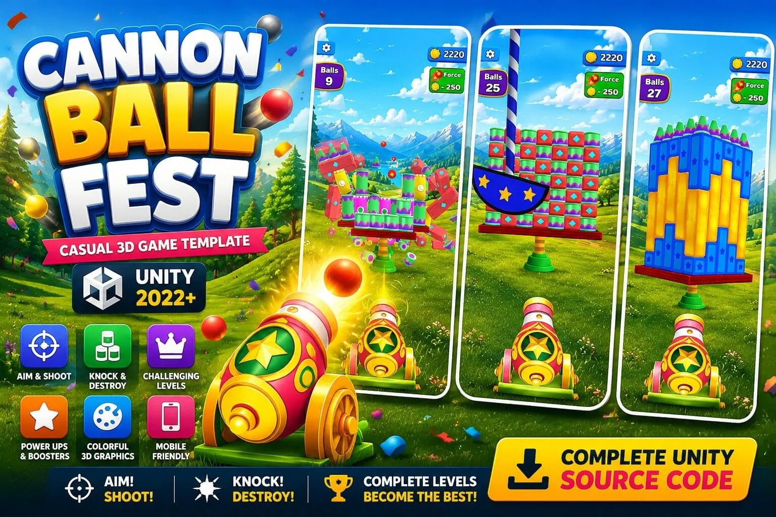 Cannon Ball Fest | Casual 3D Unity Game Template source code
