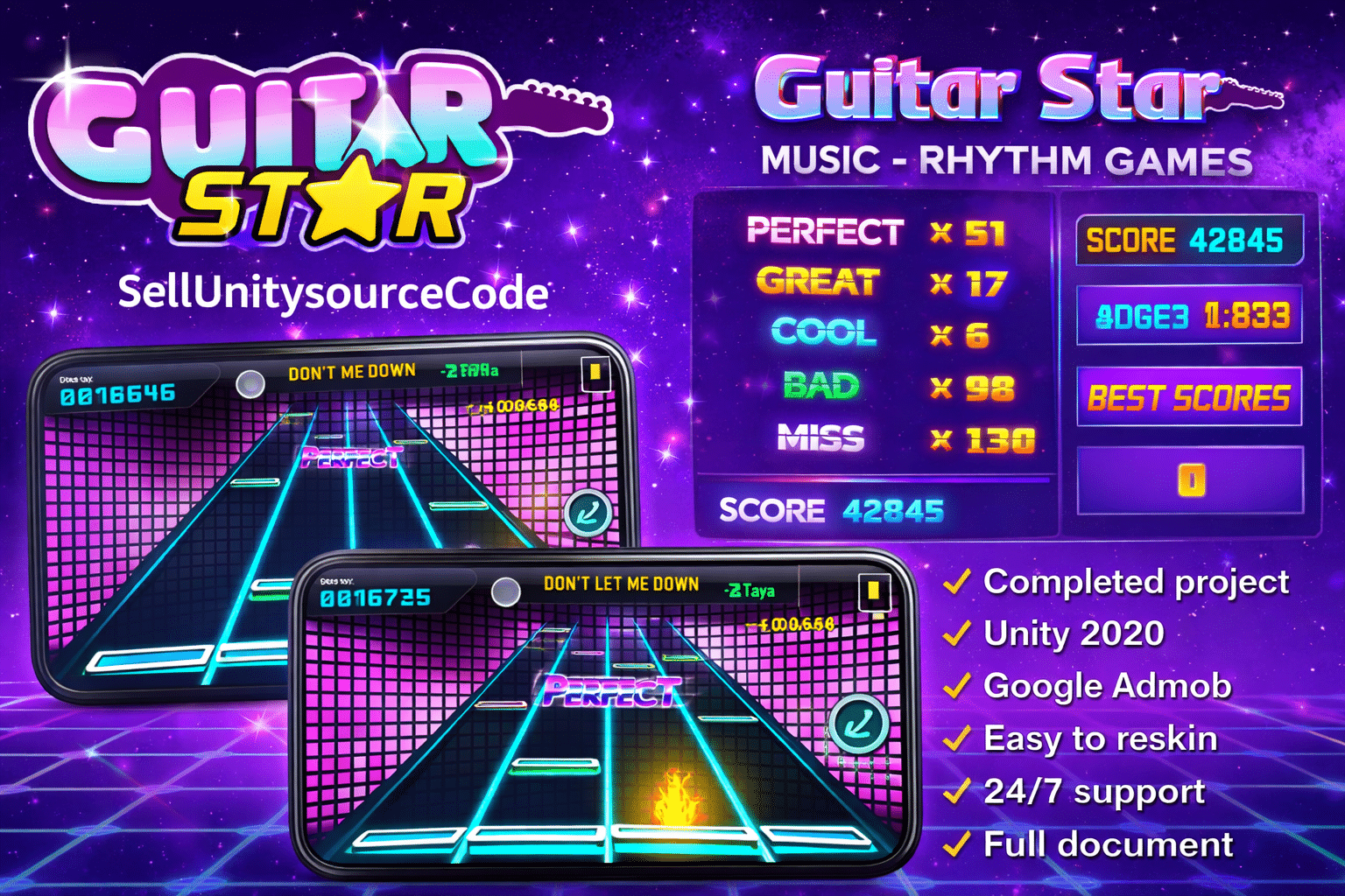 🎸 Guitar Star – Music – Rhythm Games – SellUnitySourceCode