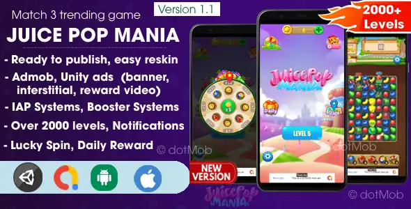 Juice Pop Mania – Match 3 Game Unity Project screenshot 5