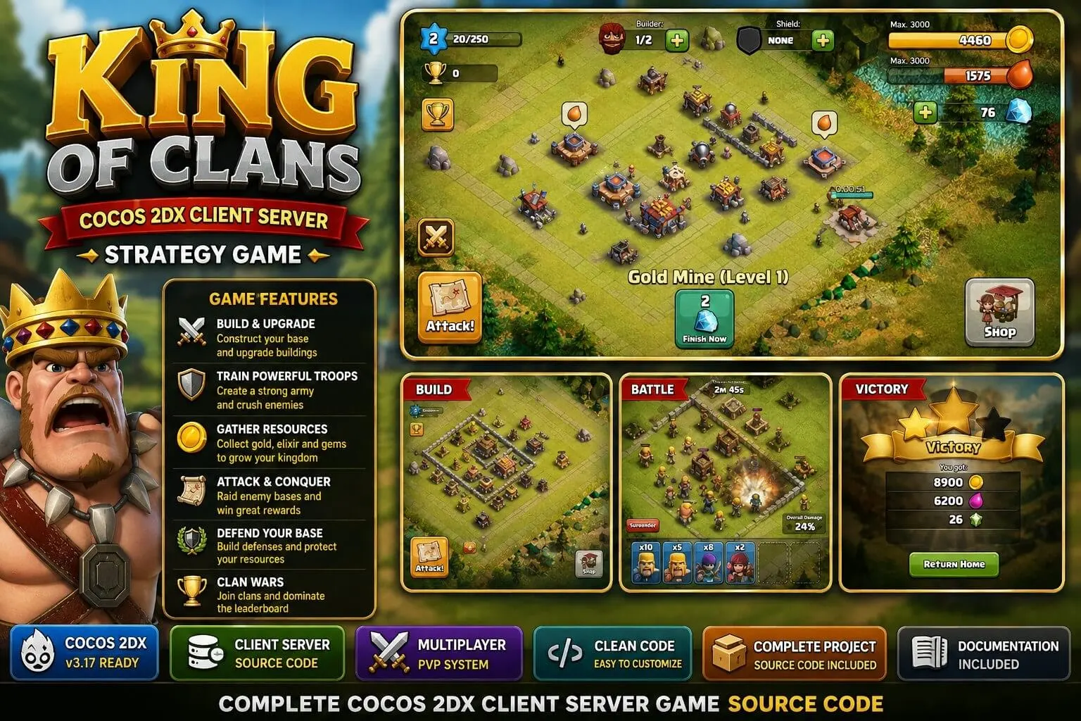King of Clans Cocos 2Dx Client Server Game Source Code source code