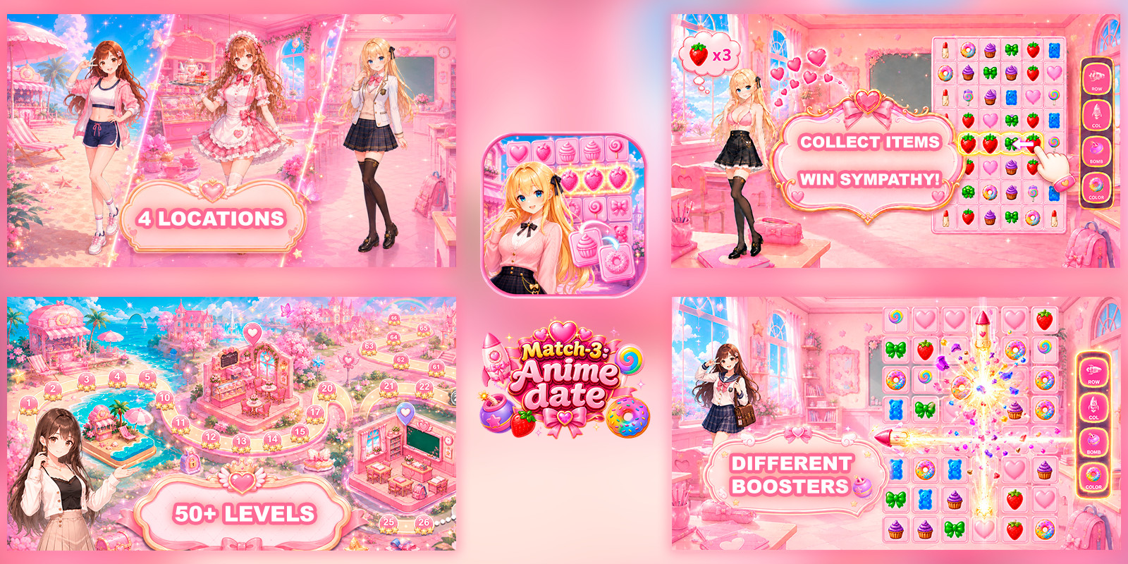 Match-3 Anime date - Unity Source Code screenshot 5