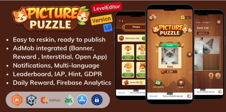 Picture Sliding Puzzle Unity Source Code – Complete Sliding Image Puzzle Game | SellUnitySourceCode.com source code