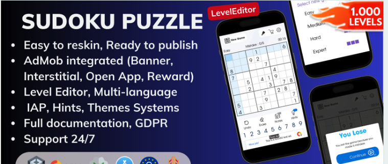 Sudoku Master Puzzle Unity Source Code – Classic Sudoku Puzzle Game | SellUnitySourceCode.com source code