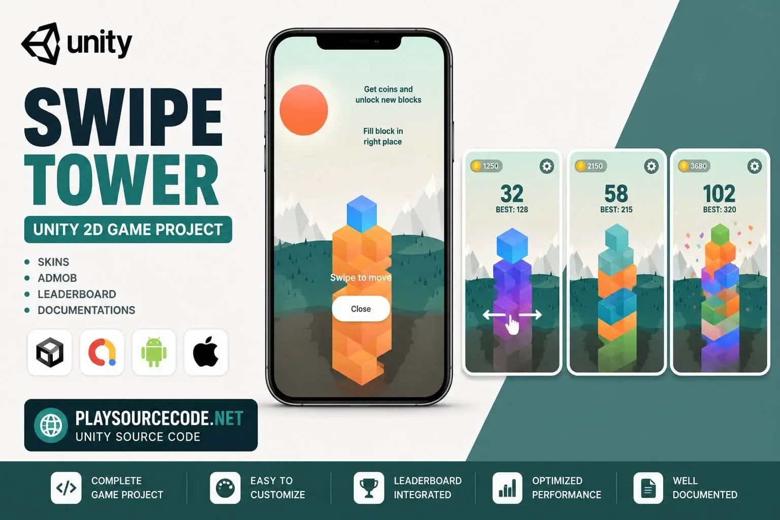 Swipe Tower – Unity project Source Code source code