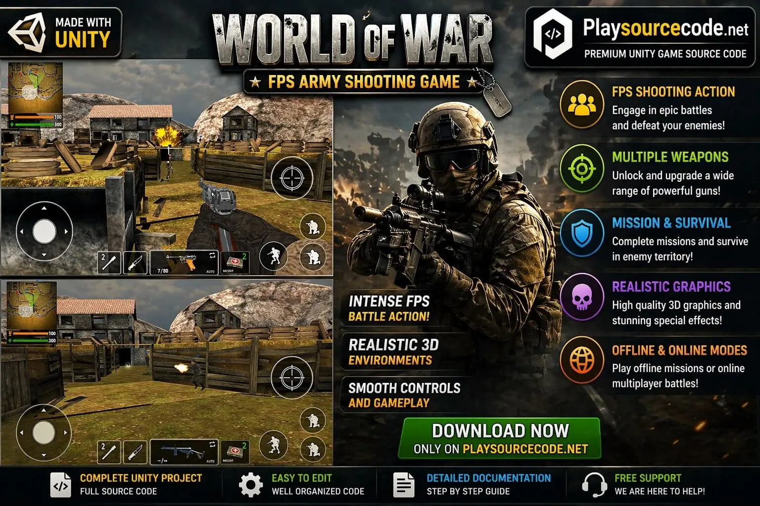 World of War- FPS Army Unity Game Code screenshot 7